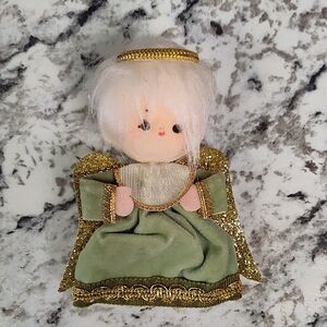 Vintage 1960s 1970s Angel Ornament with Gold Accents